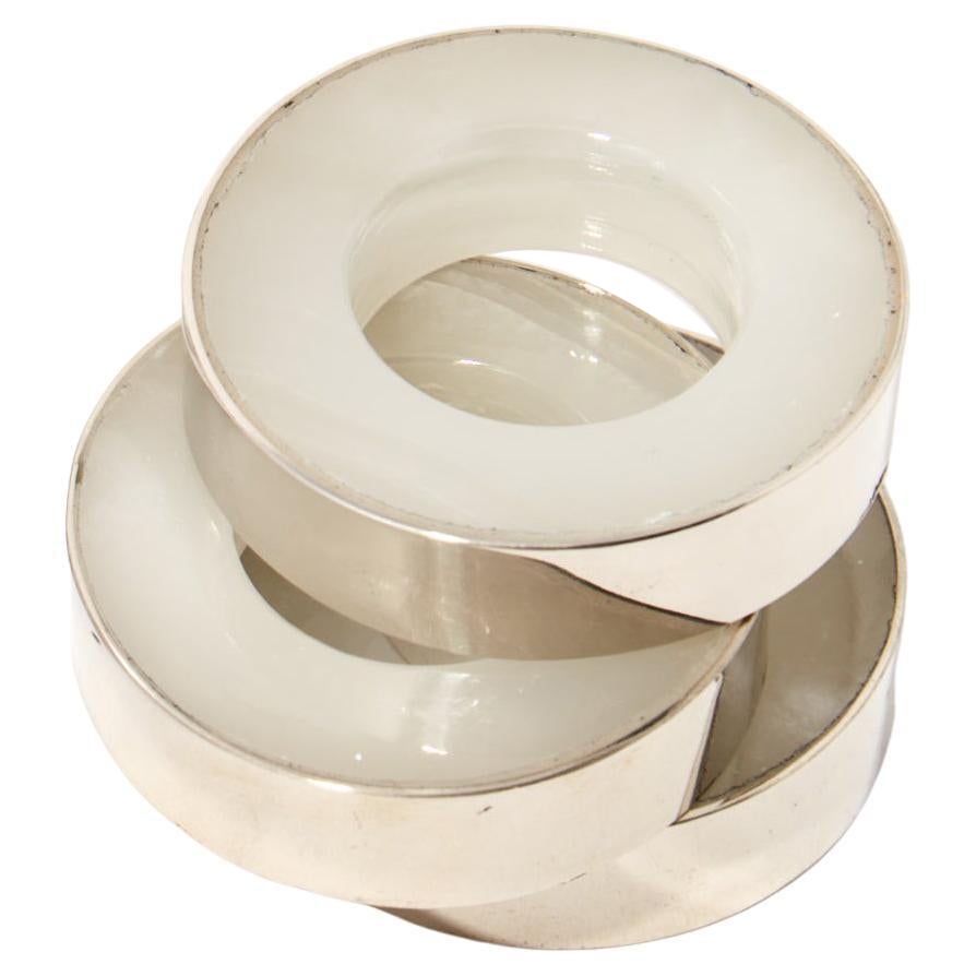 SALTA Napking Ring, Alpaca Silver & Cream Onyx Natural Stone