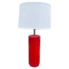Mid-Century Modern Red Hexagon Ceramic Table Lamp