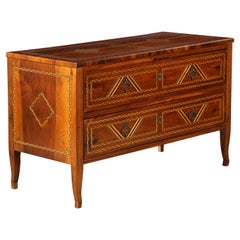 Northern Italian Neoclassical Walnut Inlaid Marquetry Commode, Chest of Drawers