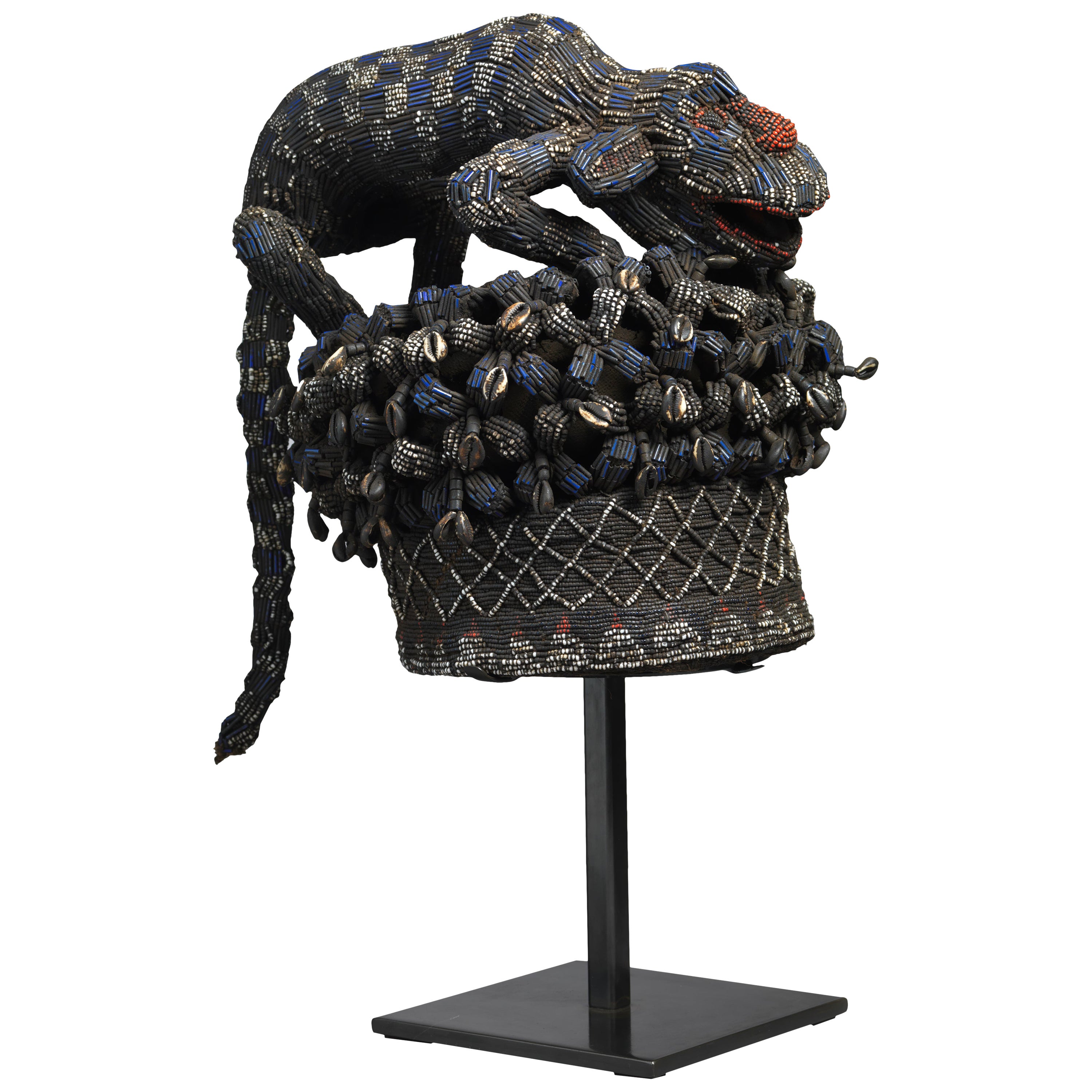 Beaded Royal Headress with Leopard Figure, Bamileke People, Cameroon