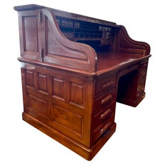 Antique Grand Mahogany Roll Top Derby Desk Company Boston, MA Turn of Century