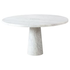 Retro Angelo Mangiarotti Carrara Marble Pedestal Dining Table, Italian, 1970's