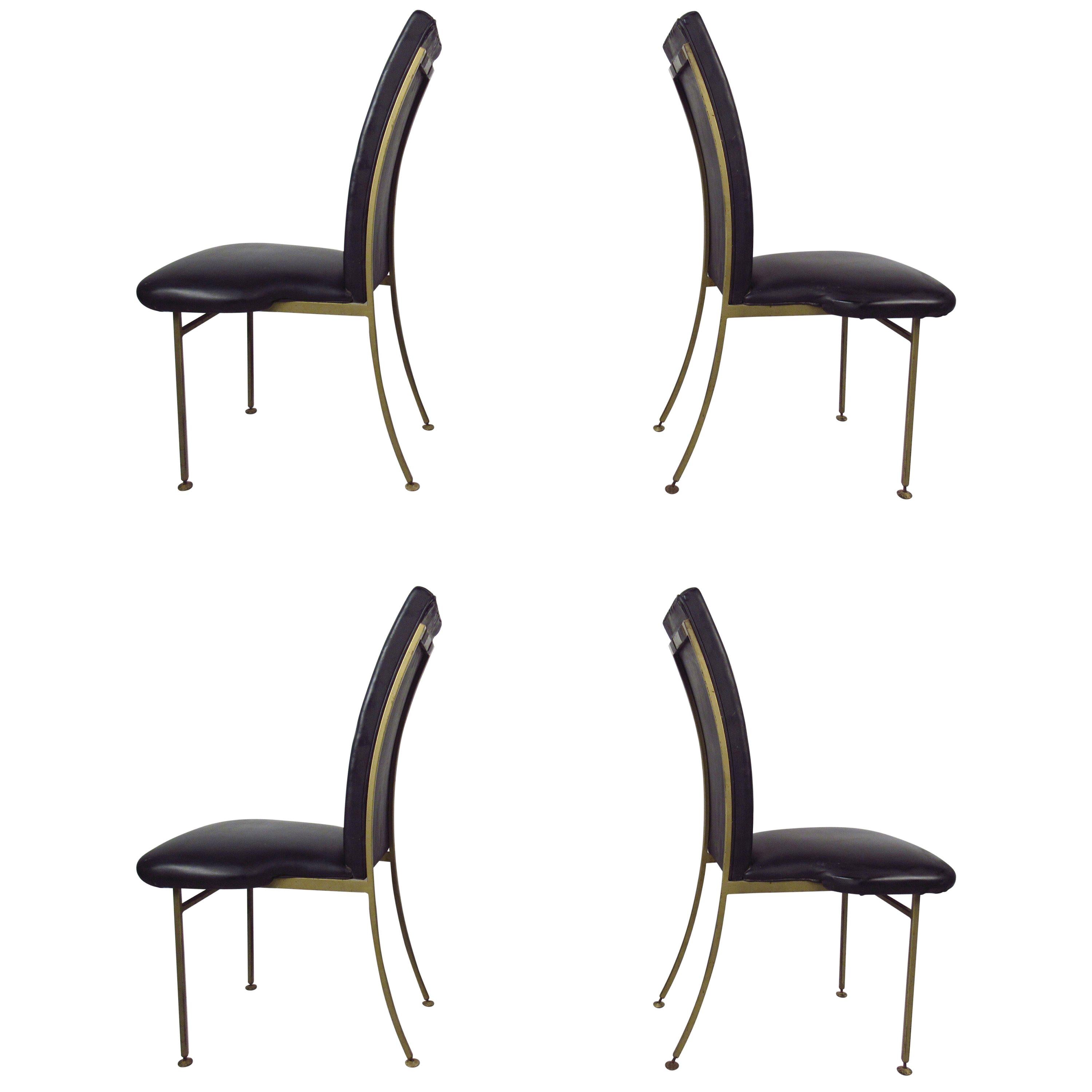 Set of Four Midcentury Regency Style Brass Chairs