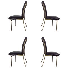 Set of Four Midcentury Regency Style Brass Chairs