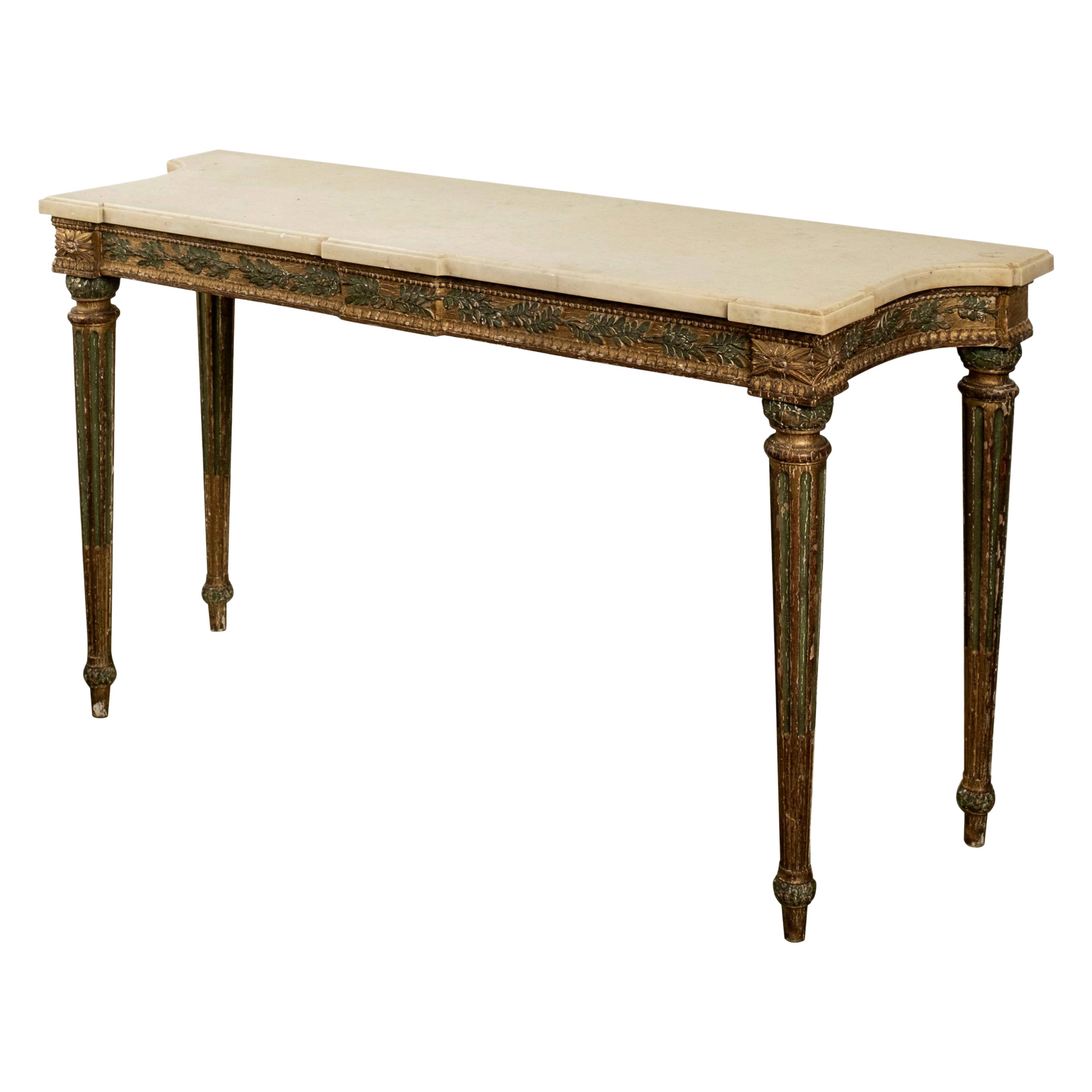 18th Century Italian Louis XVI Painted and Giltwood Console Table For Sale