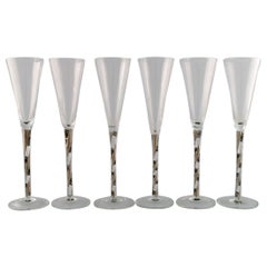 Scandinavian Glass Artist, Six Champagne Glasses in Mouth-Blown Art Glass