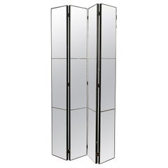 Four Panel Antiqued Mirrored Room Divider Screen