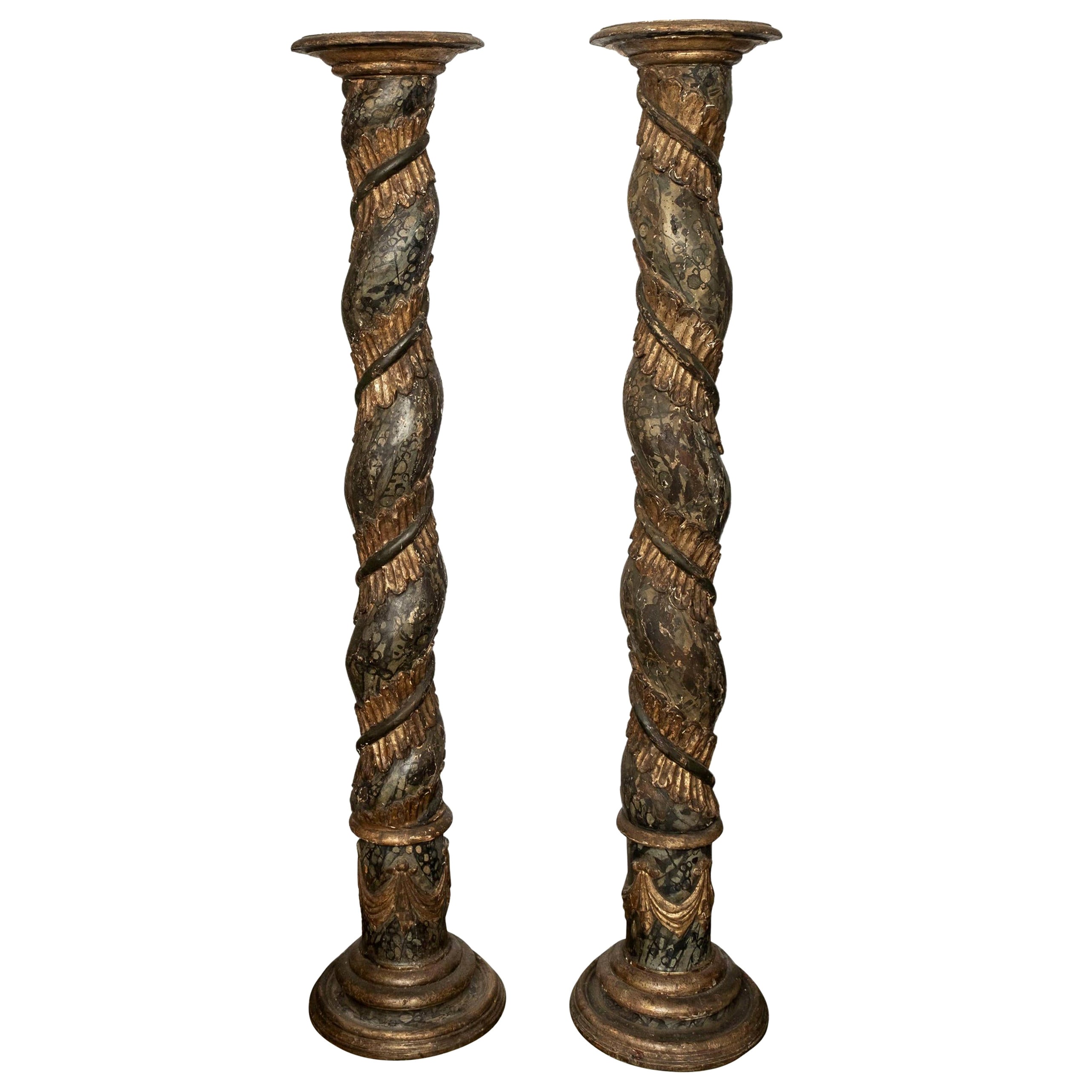 Pair of 18th Century Italian Faux Marble Torchieres For Sale