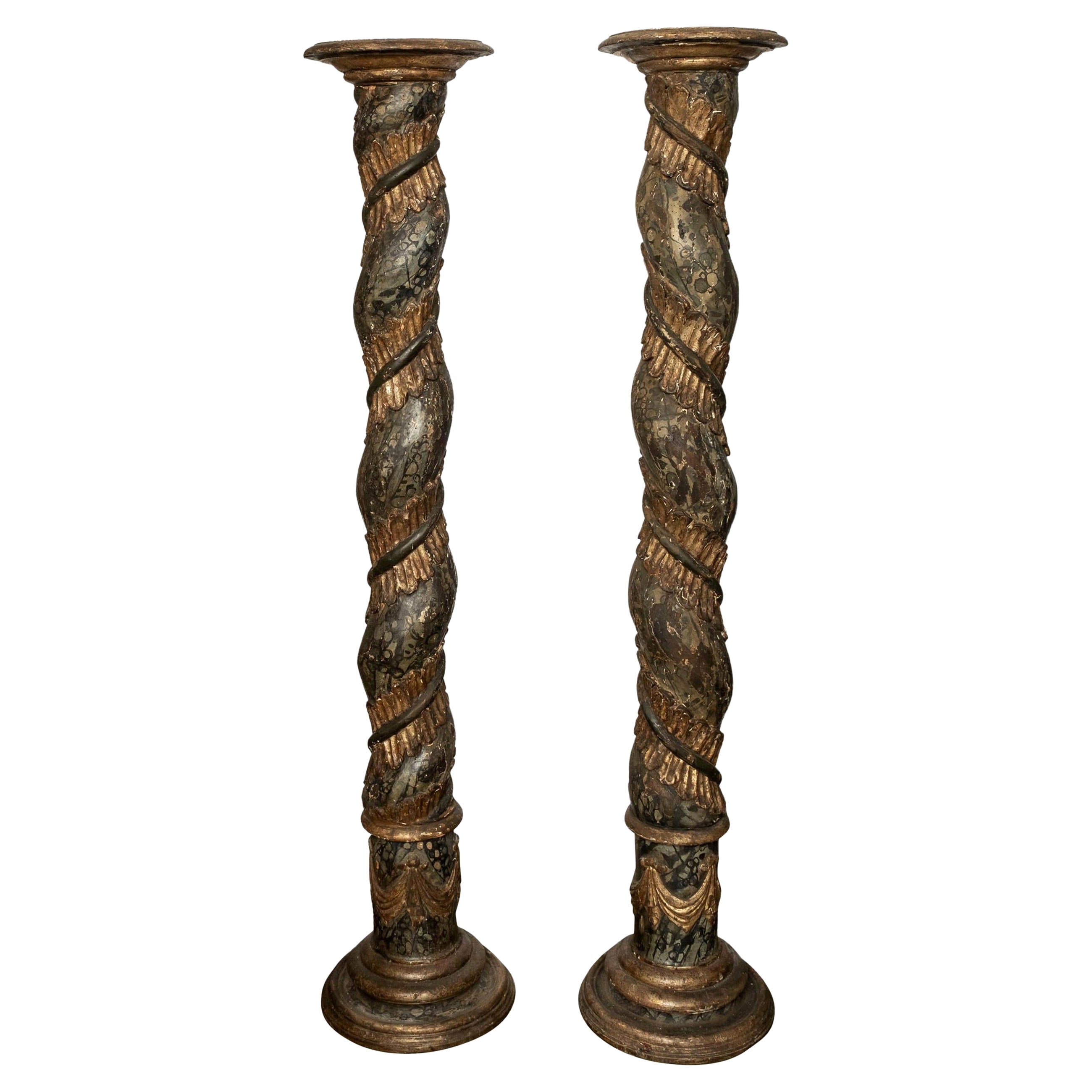 Pair of 18th Century Italian Faux Marble Column Pedestals For Sale at ...