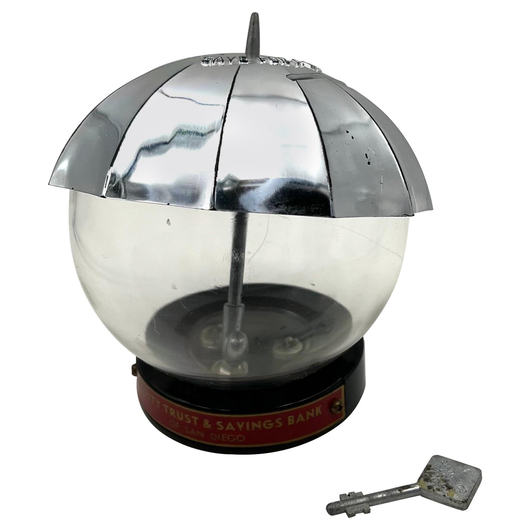 Rare Decorative Vintage Coin Saver Mid century Modern Umbrella Bank Original Box For Sale