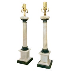 Retro Pair Italian Column Neoclassic Alabaster Table Lamps