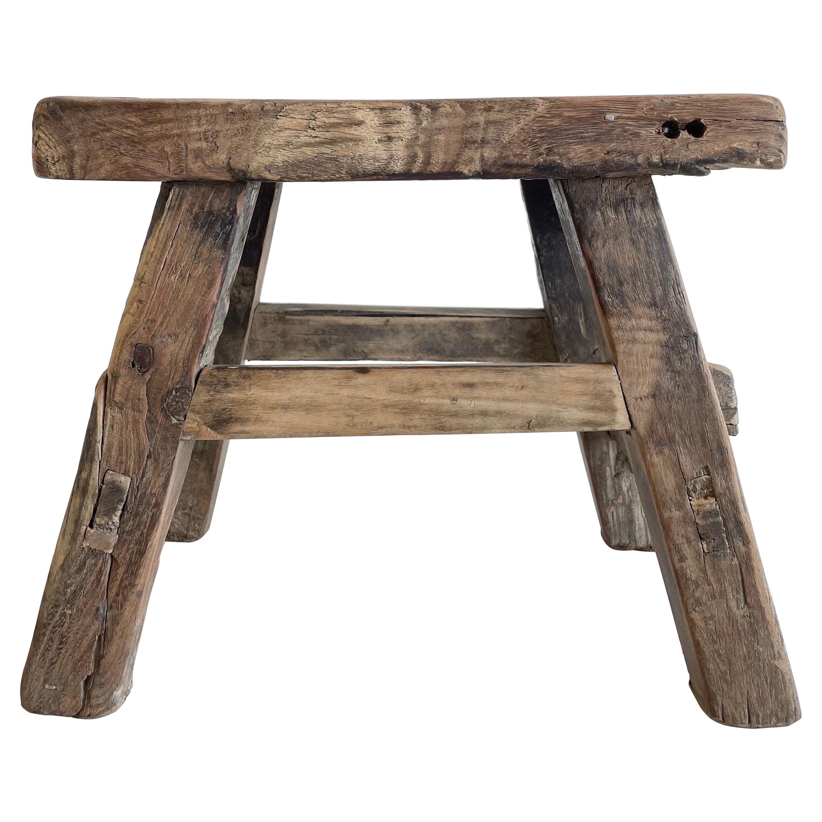 Antique Mini Elm Wood Stool For Sale