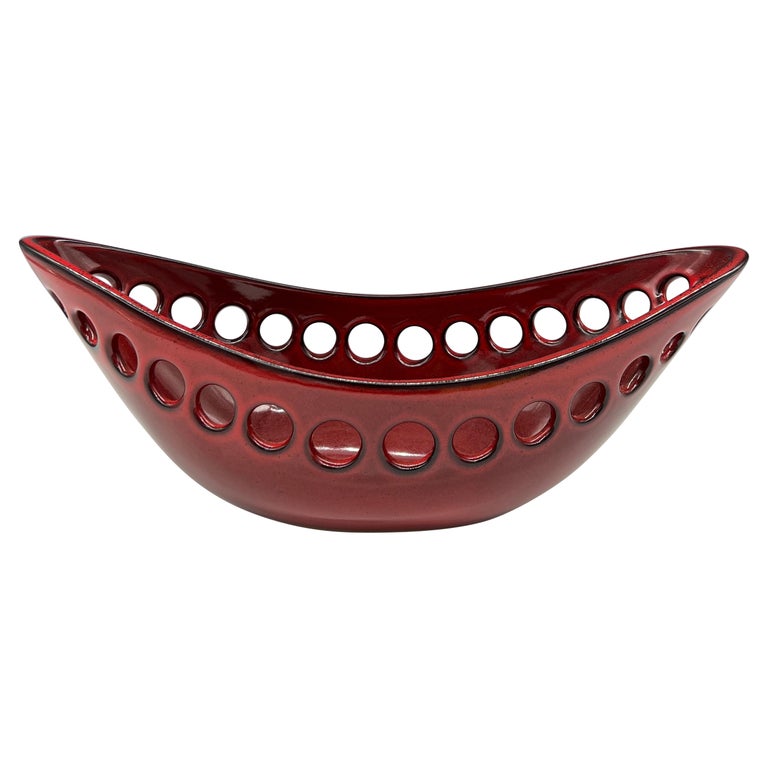 Red and Black Oblong Ceramic Centerpiece Fruit Bowl , in Stock For Sale