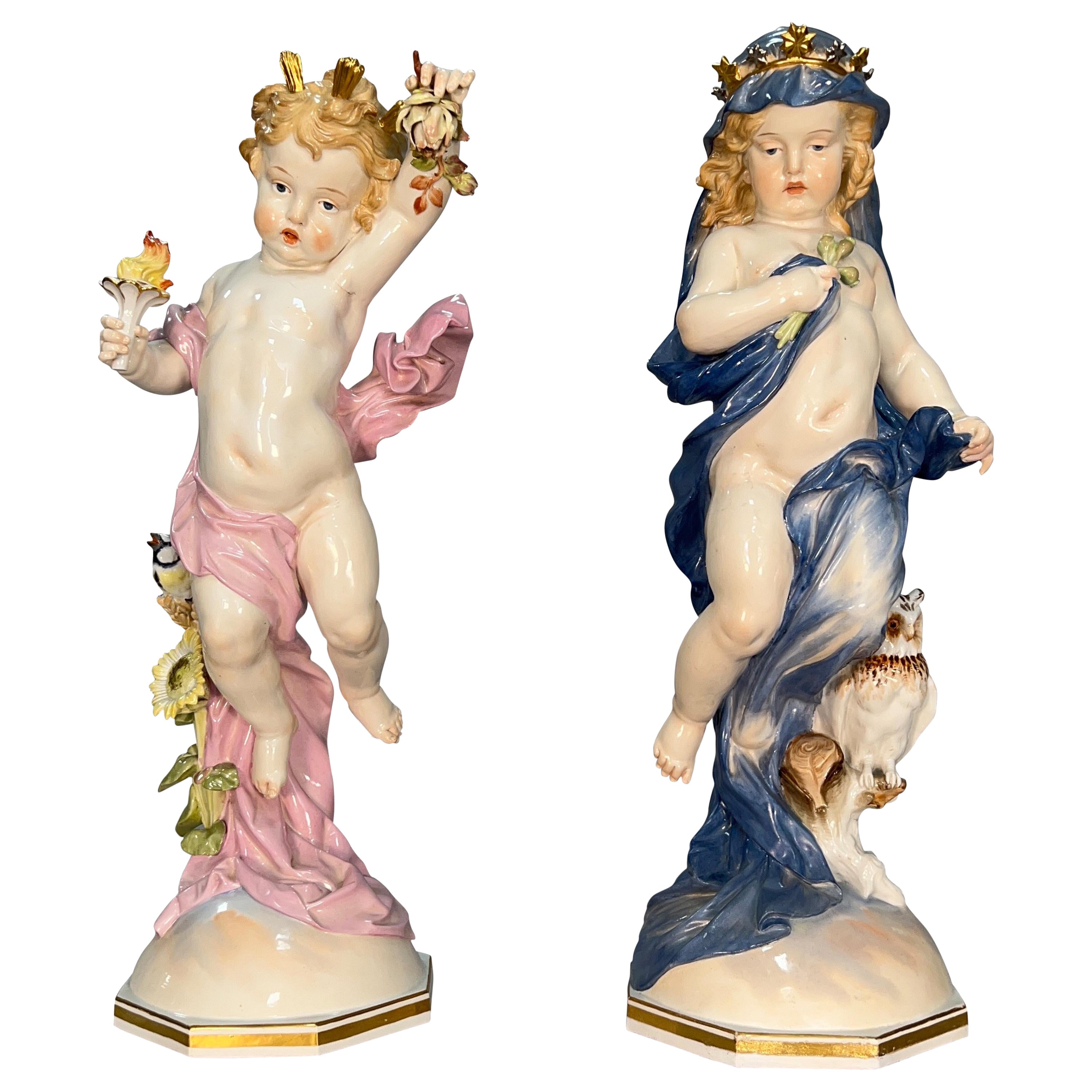 Very Large Pair of 19th Century Meissen Day and Night Figures