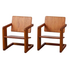 Pair of Oak Lounge Chairs in the Style of Lou Hodges
