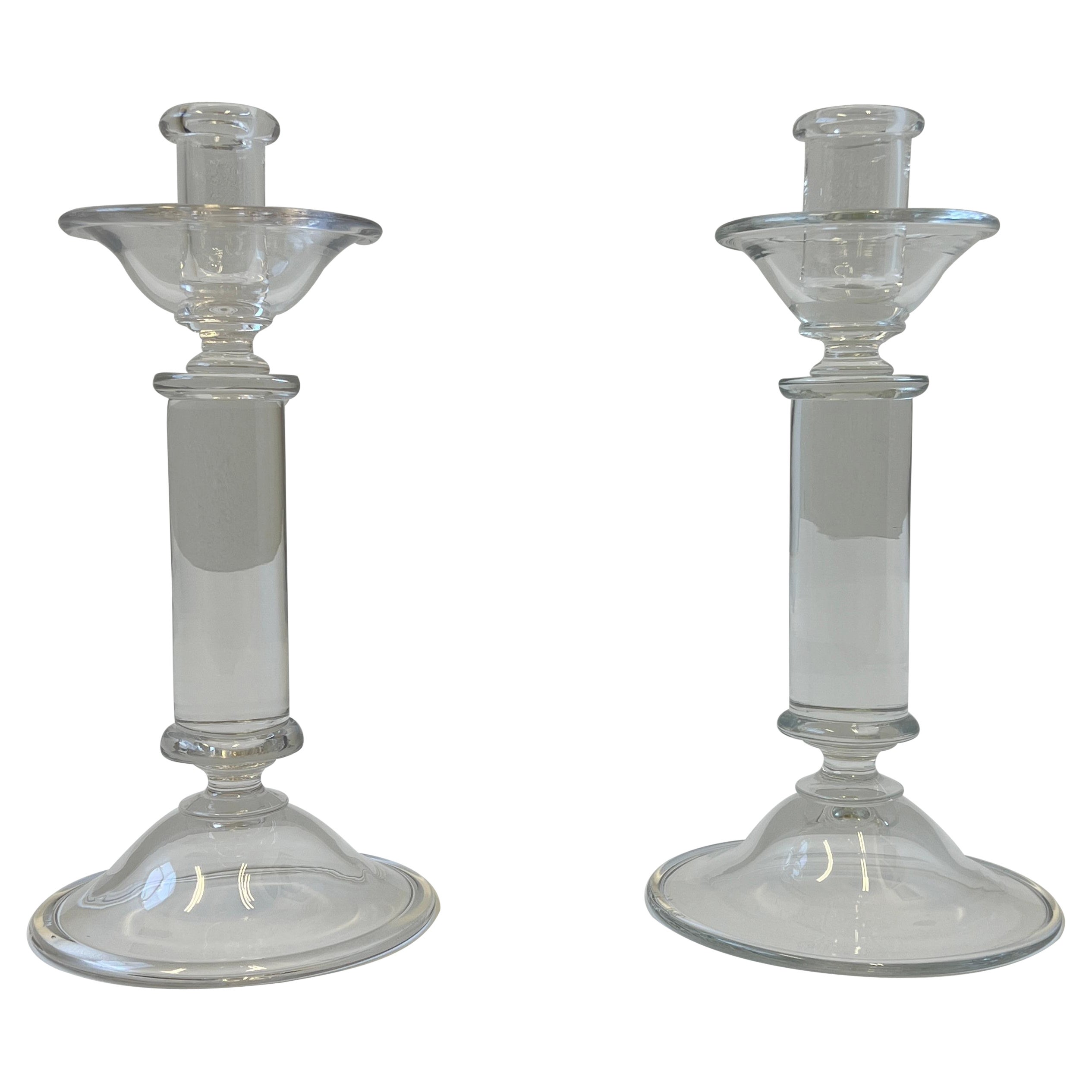 Pair of Clear Murano Glass Candle Holders by Archimede Seguso For Sale