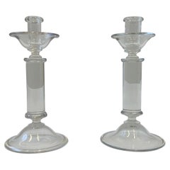 Pair of Clear Murano Glass Candle Holders by Archimede Seguso