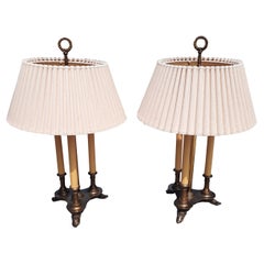 Pair of Beaux Arts Style Patinated Metal Two-Light Bouillotte Table Lamps