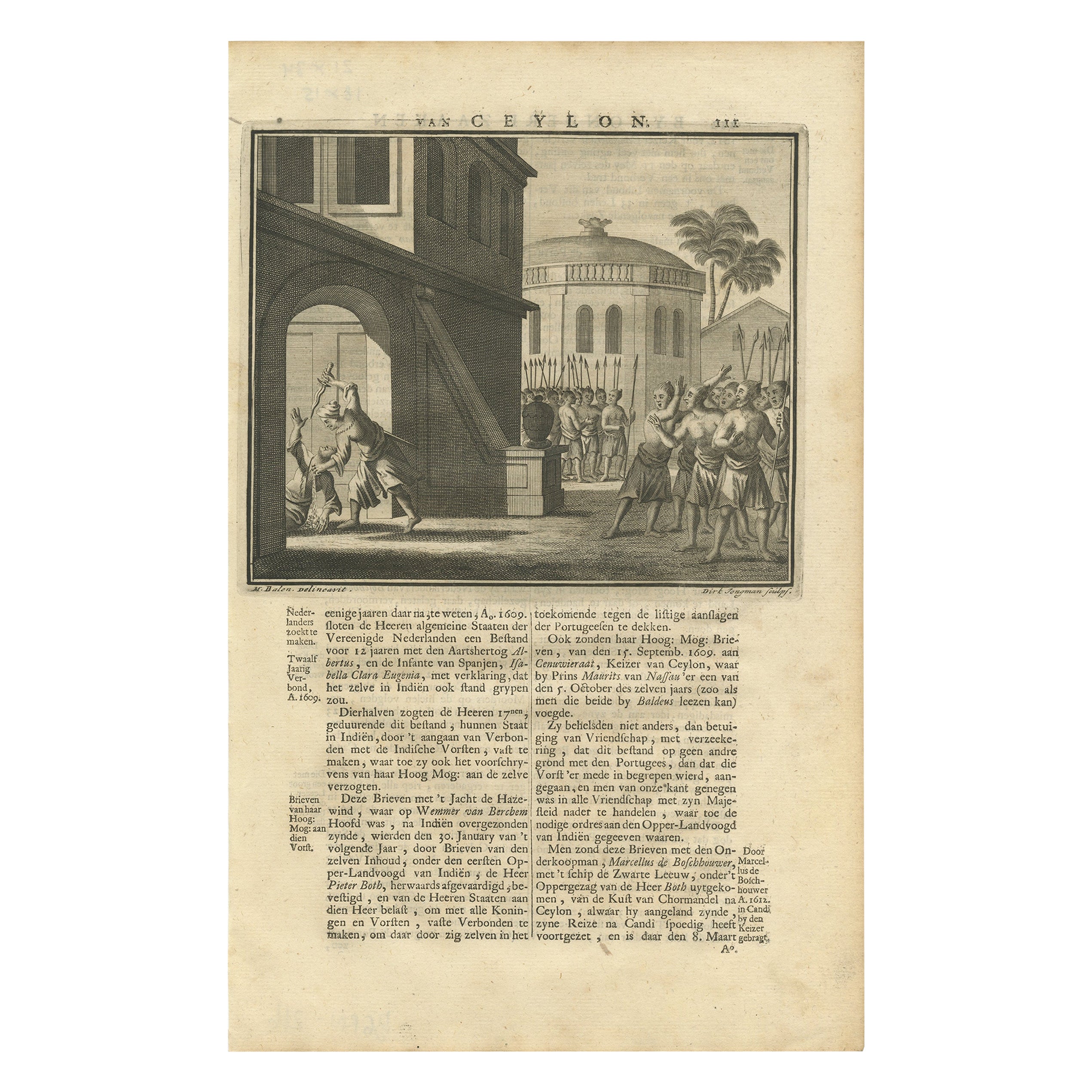 Antique Print of the Death of the Prince of Oeva by Valentijn, 1726 For Sale