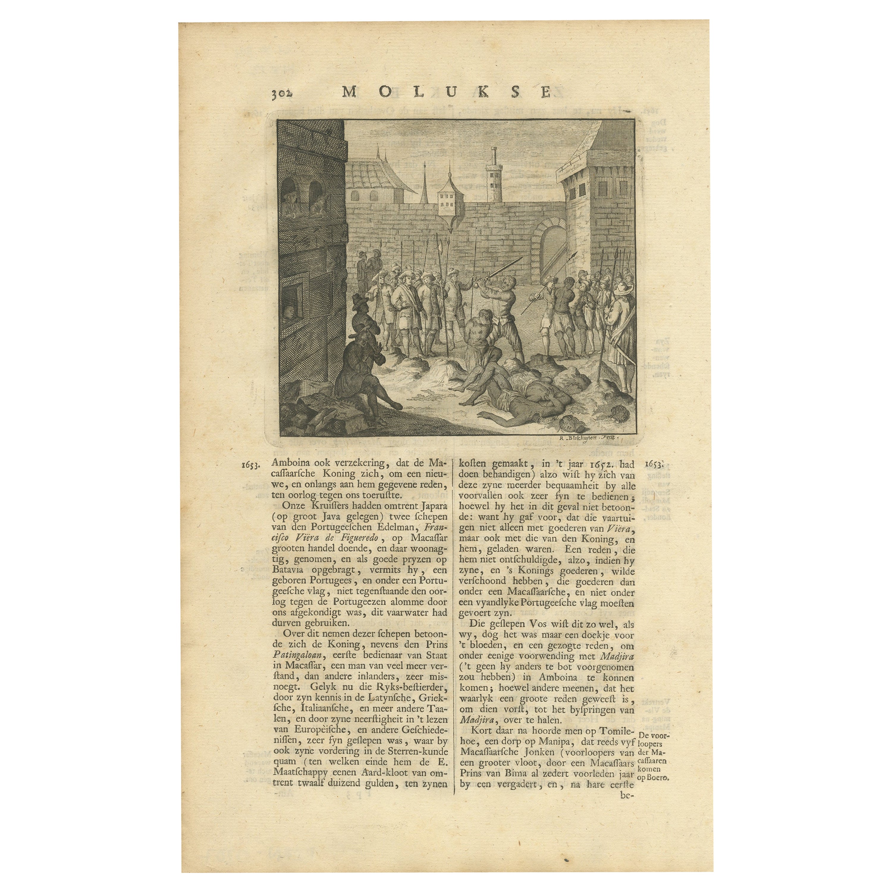 Antique Print of the Decapitation of Regent Terbile by Valentijn, 1726 For Sale