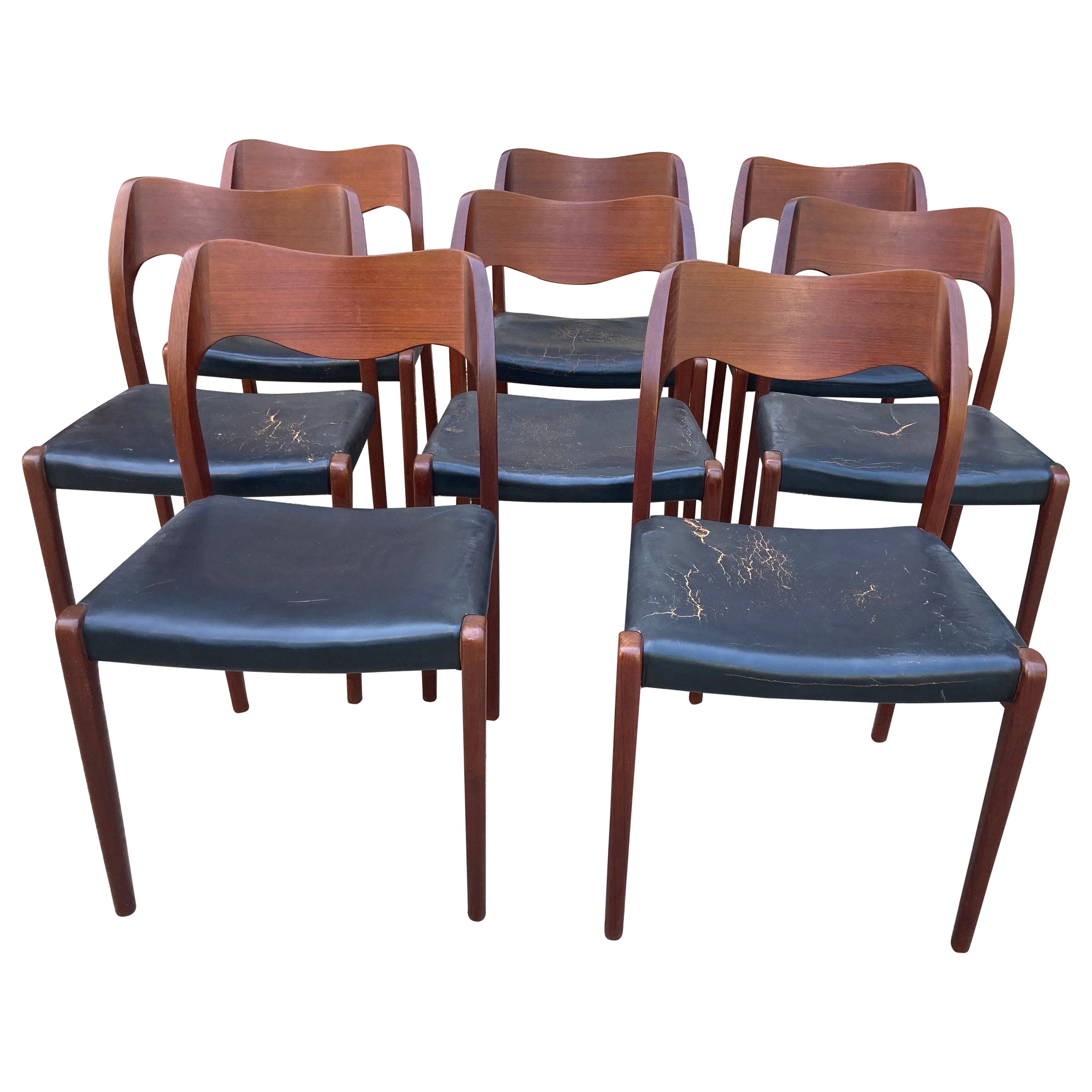 Set of 8 Teak Niels Moller Dining Chairs For Sale