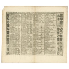 Antique Engraving of the Regions of France with 36 Coats of Arms, 1732