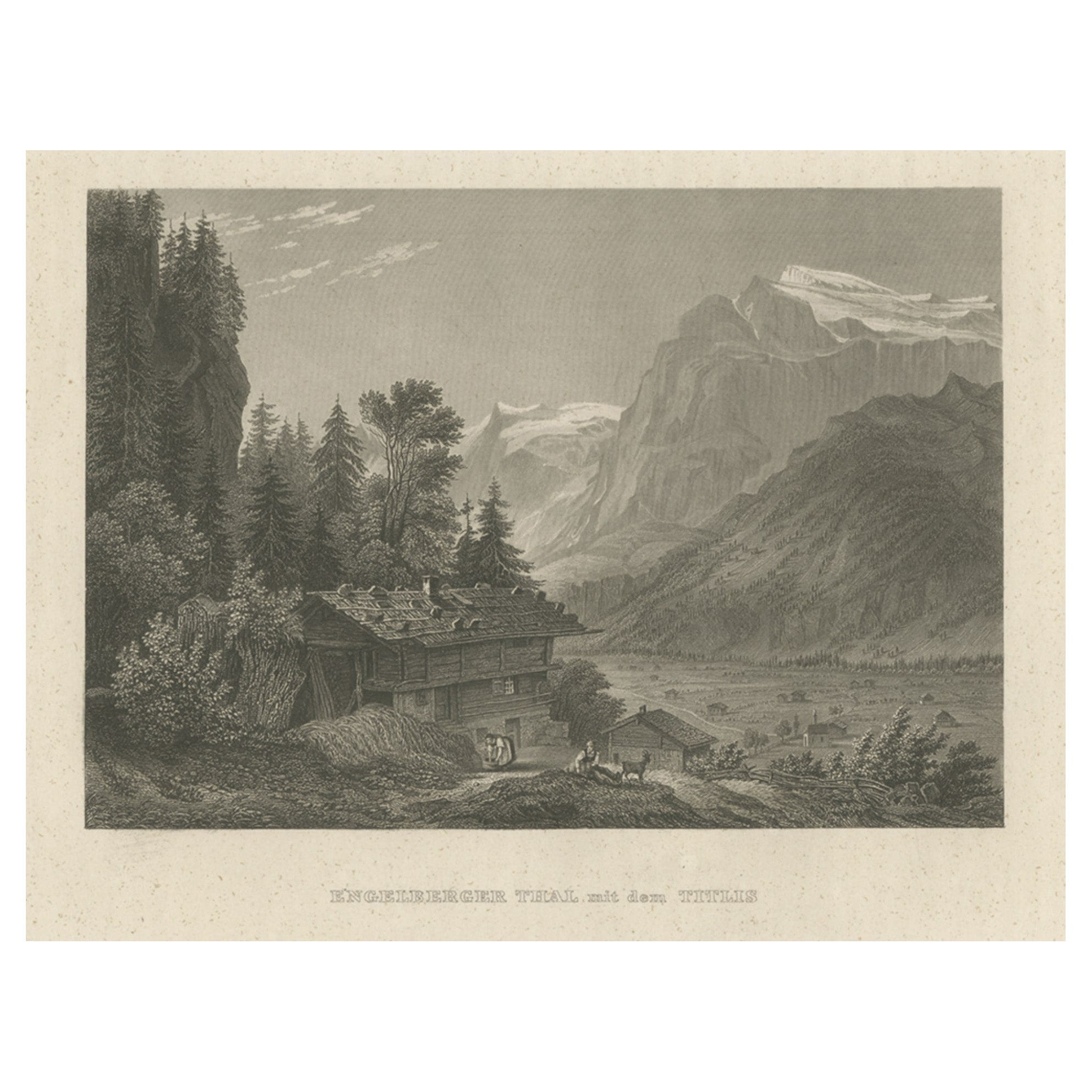 Antique Print of the Engelberg Valley in Switzerland, c.1860 For Sale