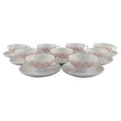 Used Bjørn Wiinblad for Rosenthal, Lotus Porcelain Service, 9 Teacups with Saucers