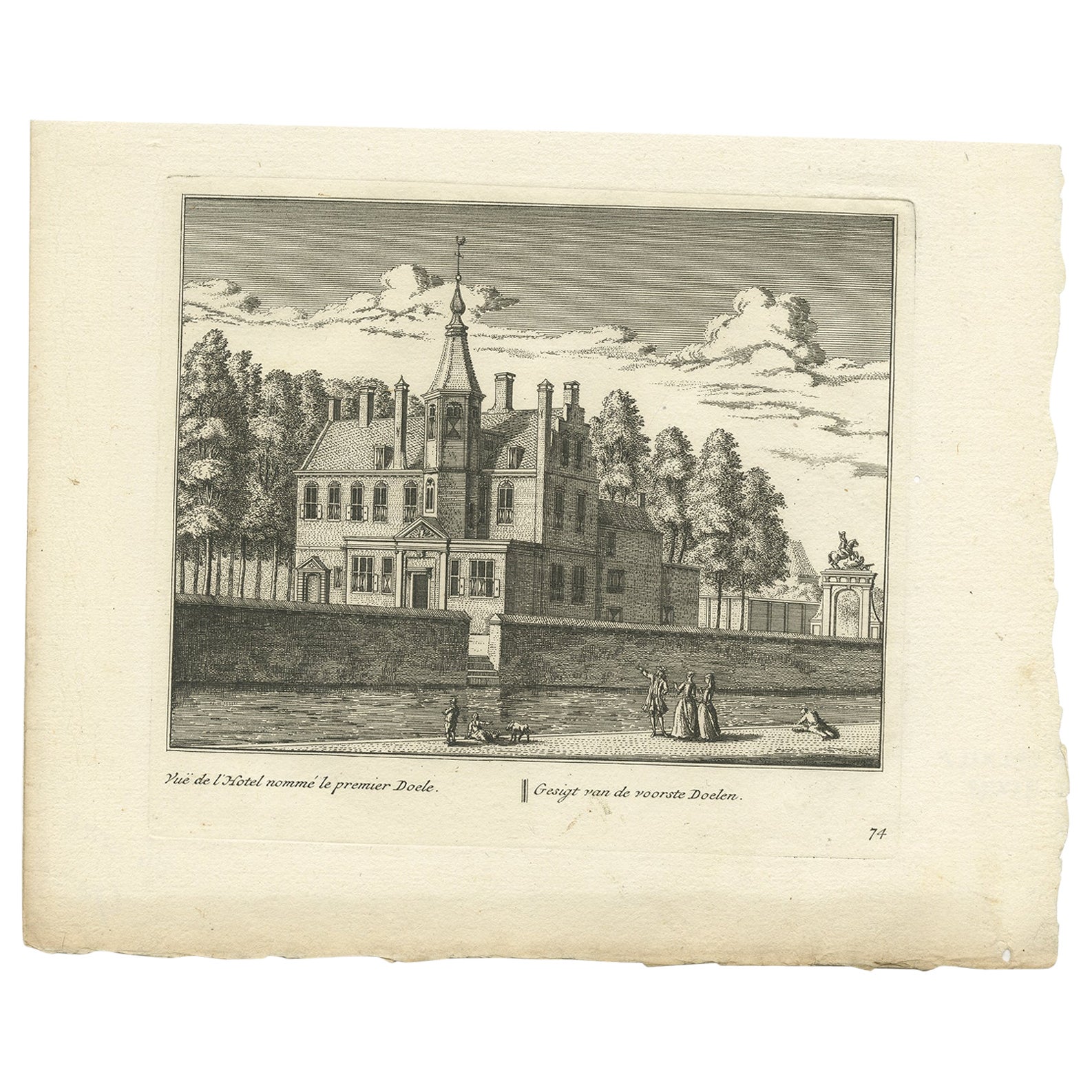 Antique Print of the 'Doelen' Court of University City Leiden, Holland, c1800
