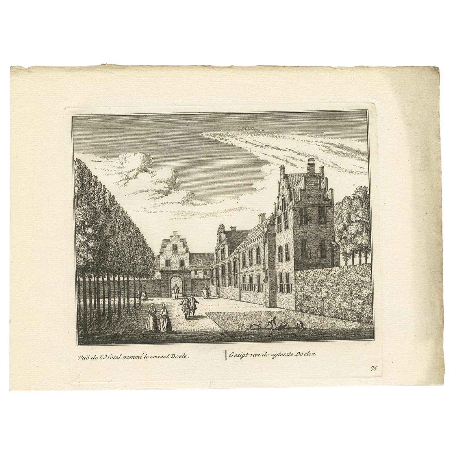 Antique Print of the 'Doelen' Court of Leiden, the Netherlands, circa 1800 For Sale