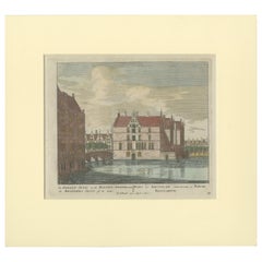 Antique Print of the 'Doelensluis' En Amstel in Amsterdam, Holland, circa 1708