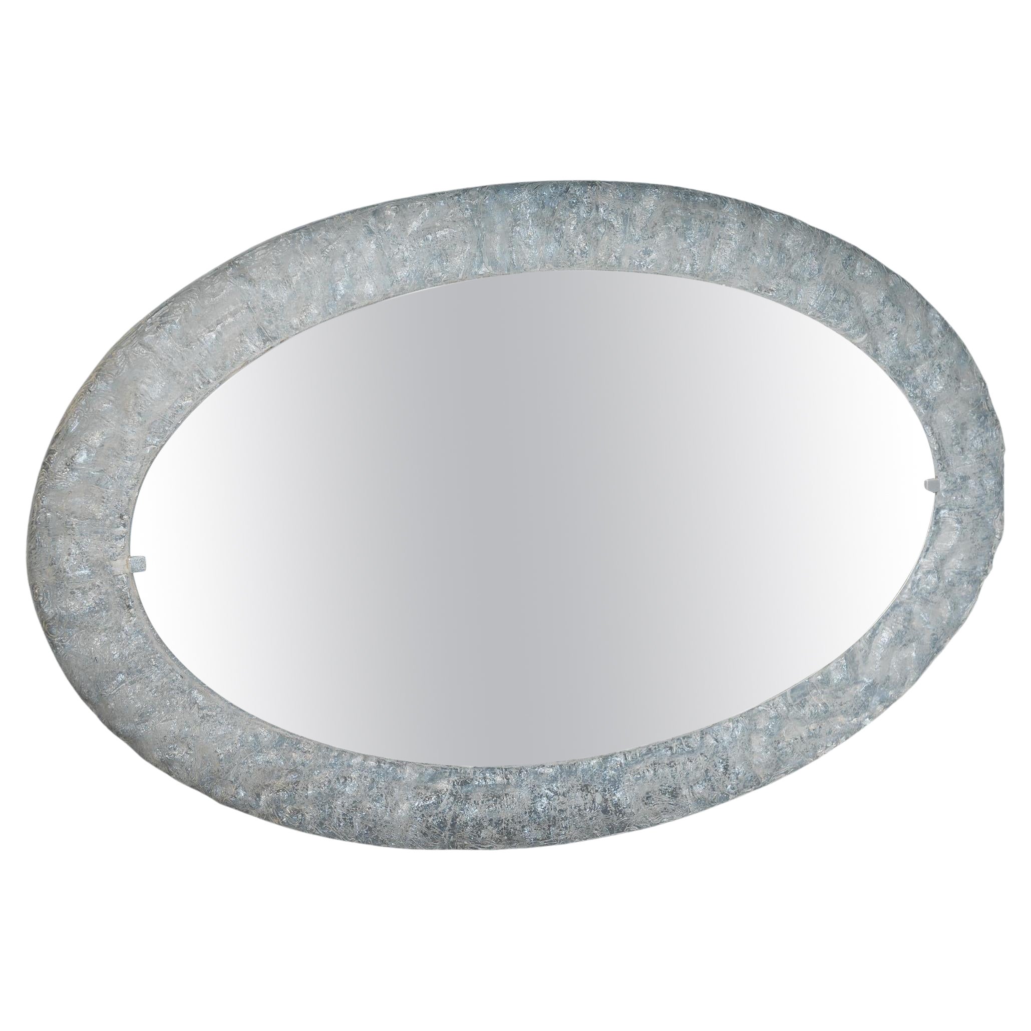Oval Frosted Mid Century Mirror For Sale