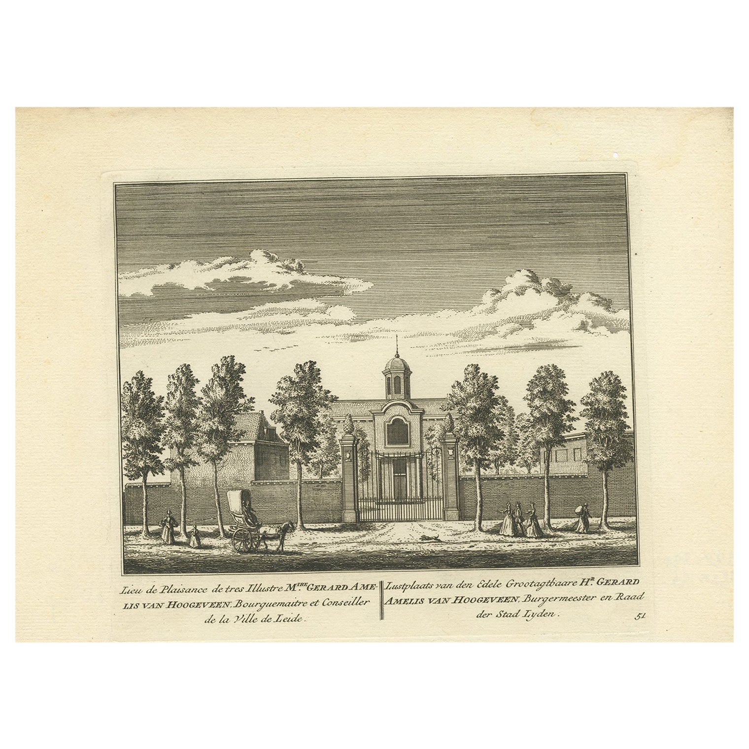 Antique Print of the Estate of the Mayor of Leiden in the Netherlands, c.1800 For Sale