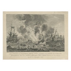 Antique Print of the Exploding of the 'Alphen' in the Harbour of Curacao, 1779