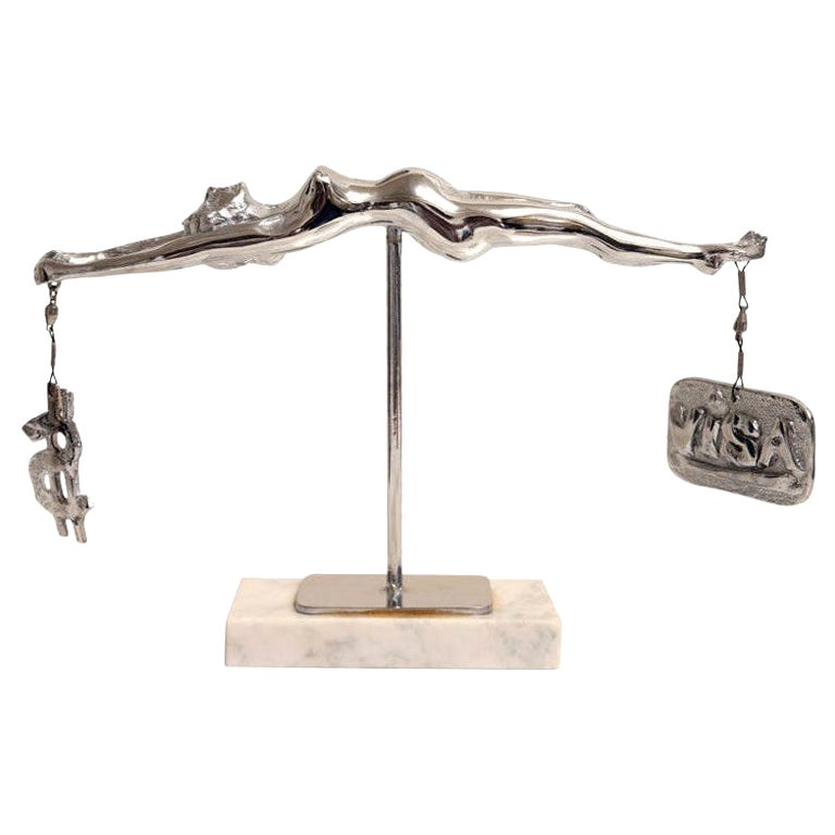 Verchromte Skulptur aus Bronze und Marmor von James David Berenson mit dem Titel „Temperance“