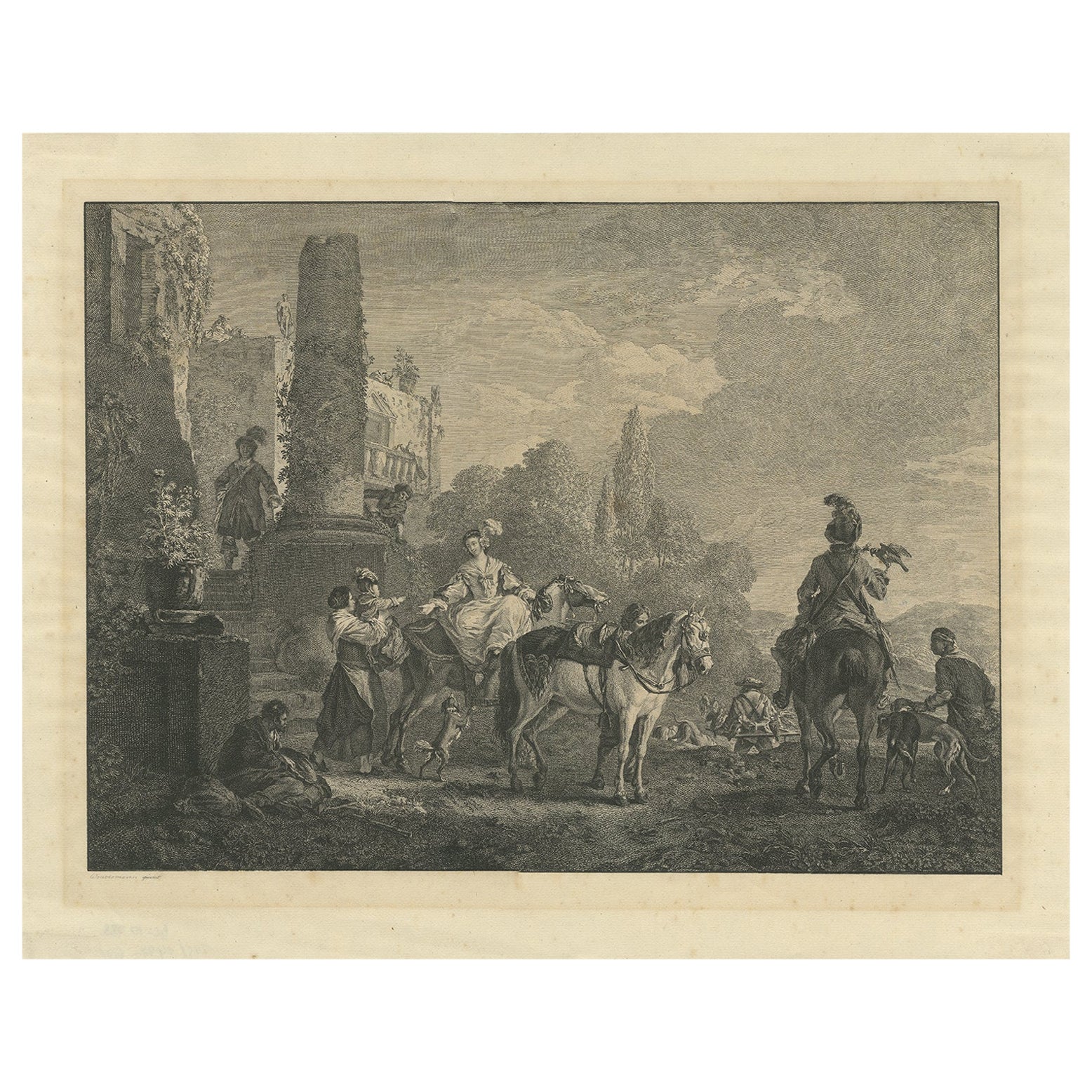 Gravure ancienne de 'The Farewell' par Lawrence, c.C. 1747