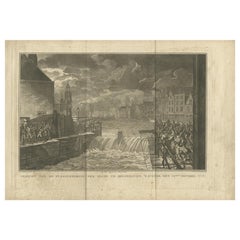 Antiker Druck der Flood in Delfshaven, Niederlande, 1776