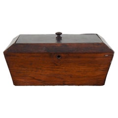 Antique Oak Rectangular Tea Caddy Tobacco Box Inset Top Keepsake Trinket 6.5"