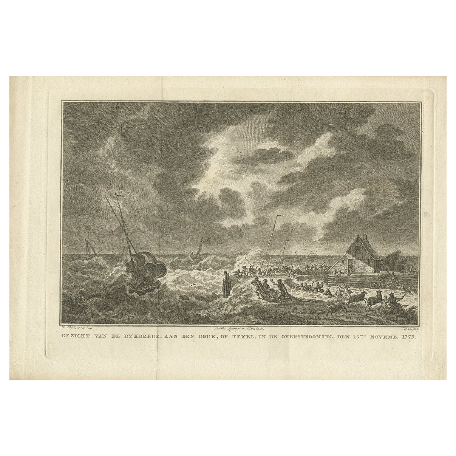 Antique Print of the Flood at Texel, Island in the Wadden Sea, 1778 For Sale