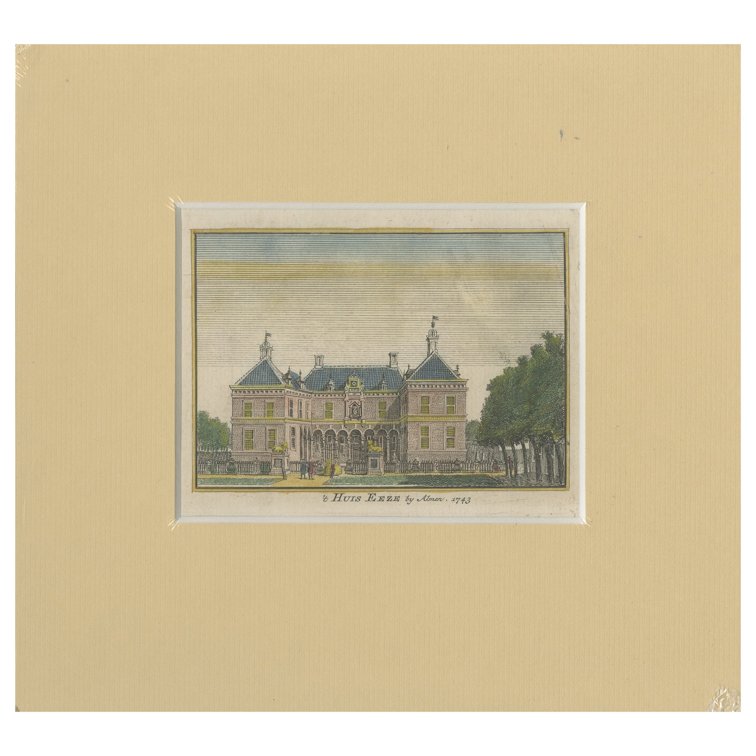 Old Print of the Former Castle 'De Ehze', near Almen in The Netherlands, c.1750 For Sale