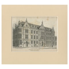 Antiker Druck der ehemaligen maritimen Akademie von Amsterdam, um 1890