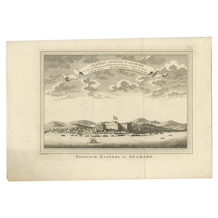 Antique Print of the Fort William at Anomabu, Central Region, Ghana, 1748