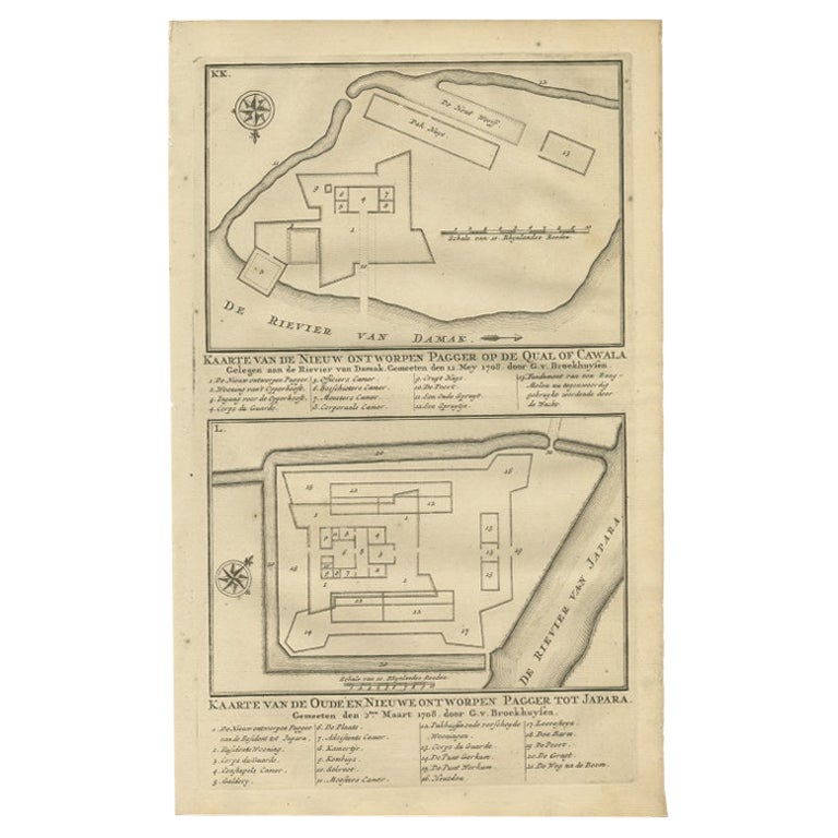 Antique Print of the Fortifications of Demak and Jepara, Java, Indonesia, 1726 For Sale