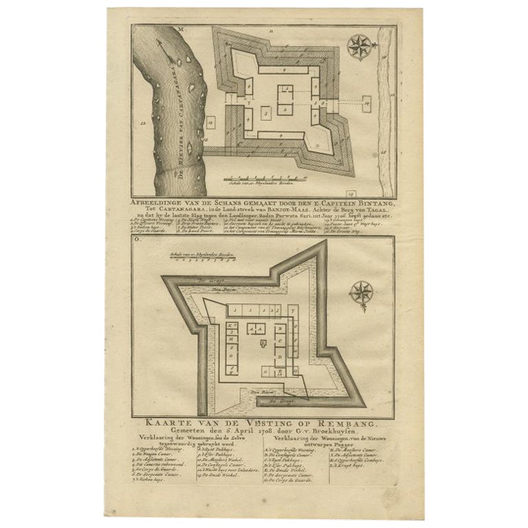 Old Print of the Rembang Fortress of Captain E. Bintang on Java, Indonesia, 1726 For Sale