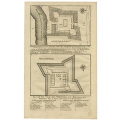 Antique Old Print of the Rembang Fortress of Captain E. Bintang on Java, Indonesia, 1726