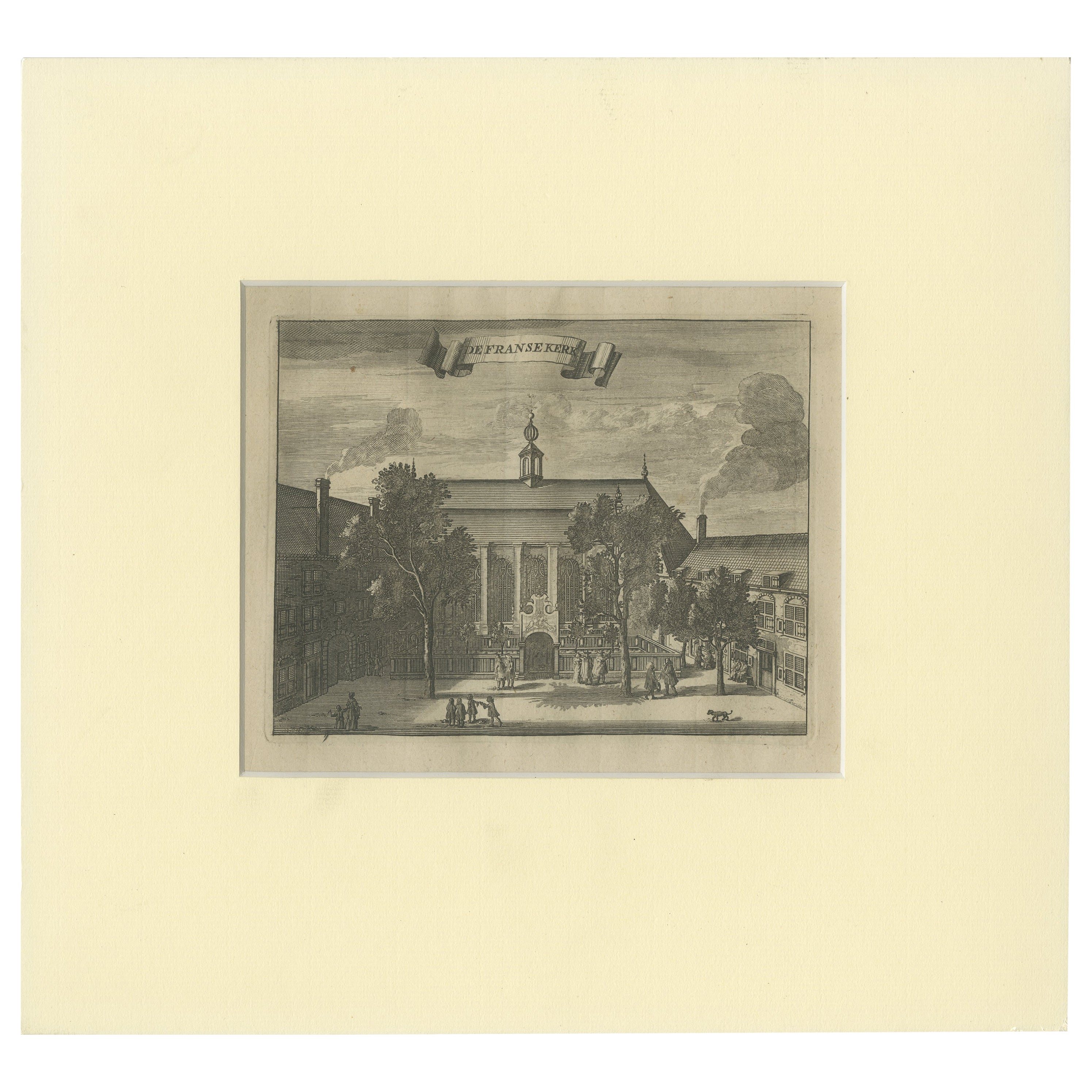 Antique Print of the French Church in Amsterdam, c.1700 For Sale
