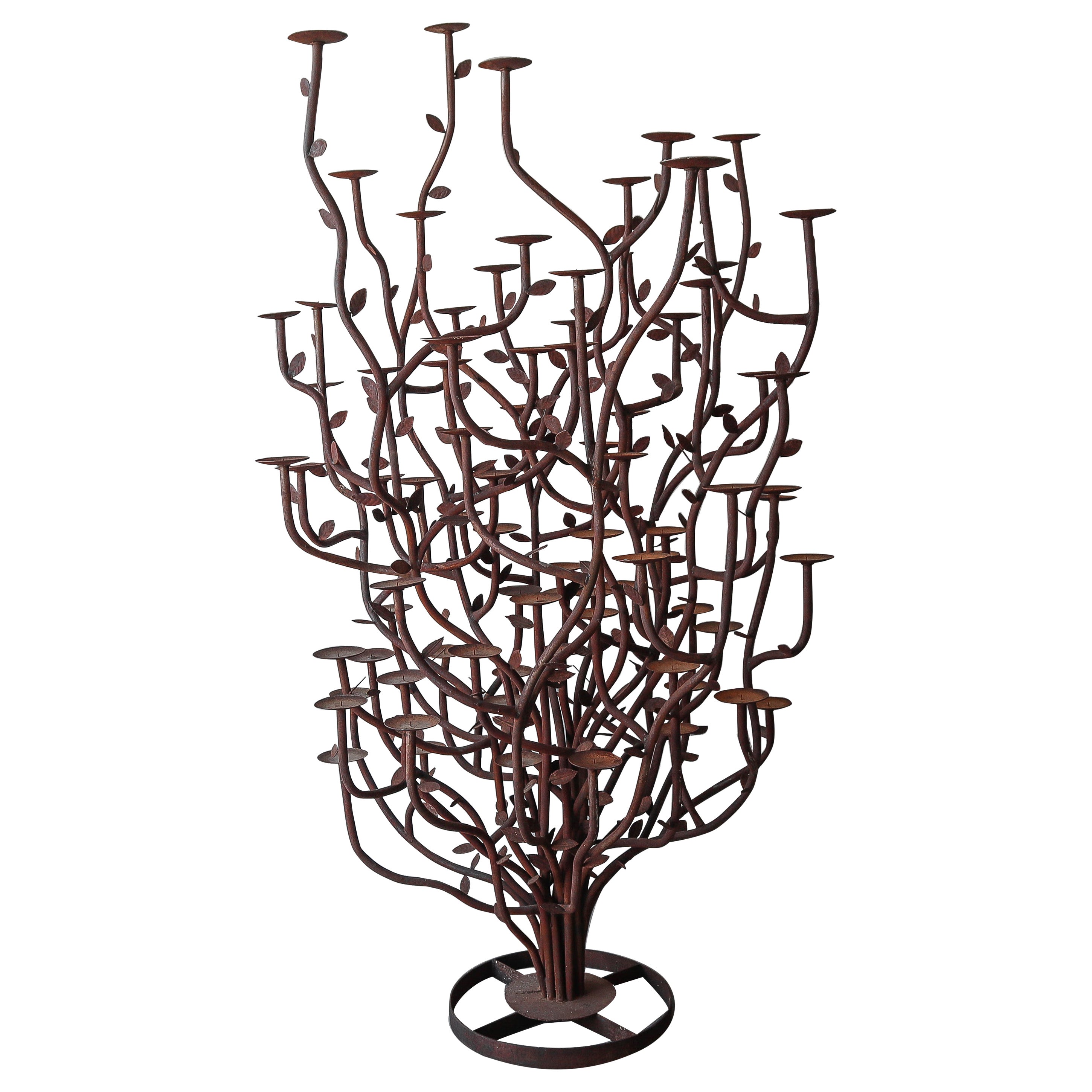 Sculpture d'arbre en forme de candélabre en fer fabriquée de manière artisanale de 8 pieds