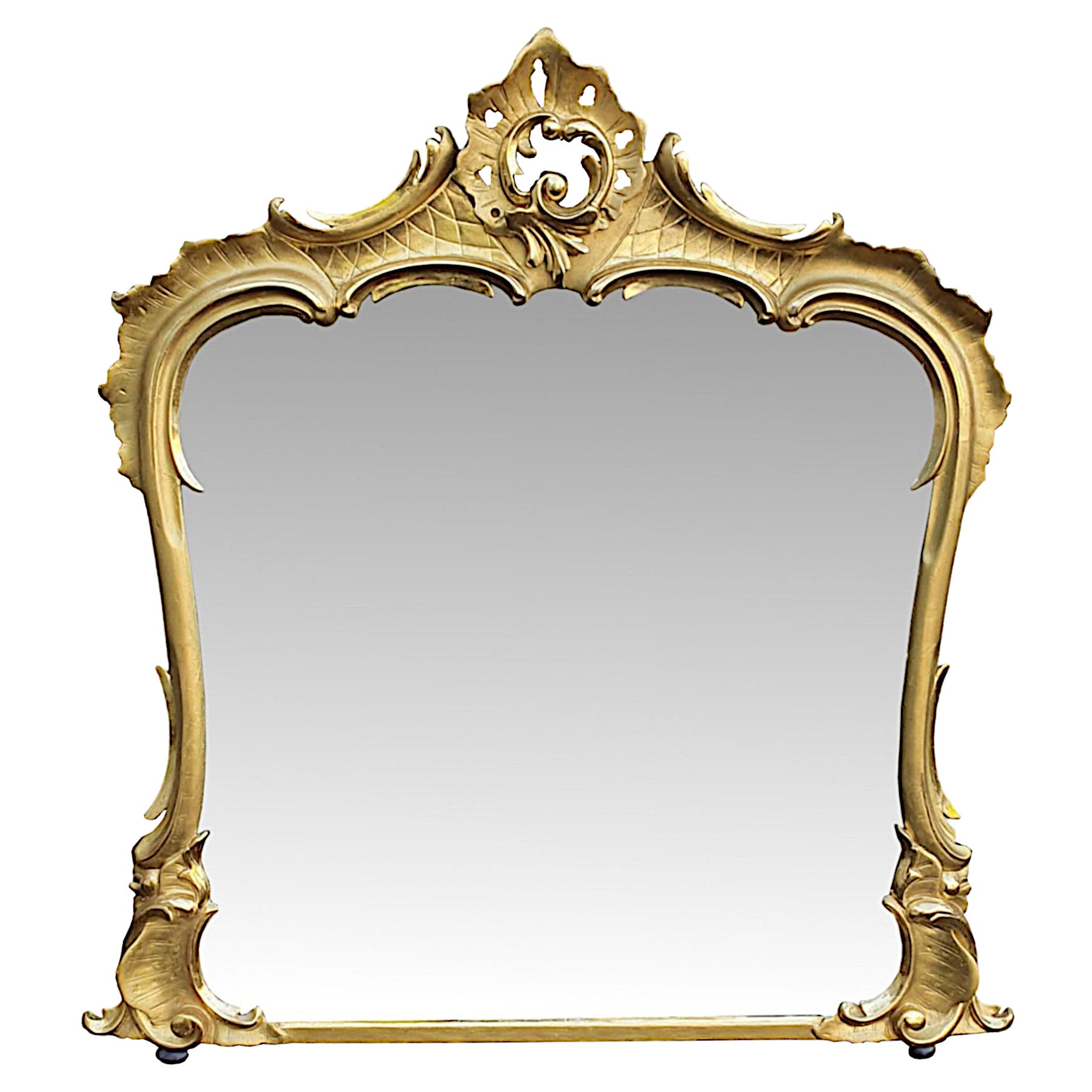 Superbe grand miroir surmonté d'un manteau en bois doré du 19ème siècle