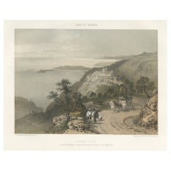 Antiker Druck des Dorfes Èze in den Regionen Nizza und Savoyen in Frankreich, um 1865