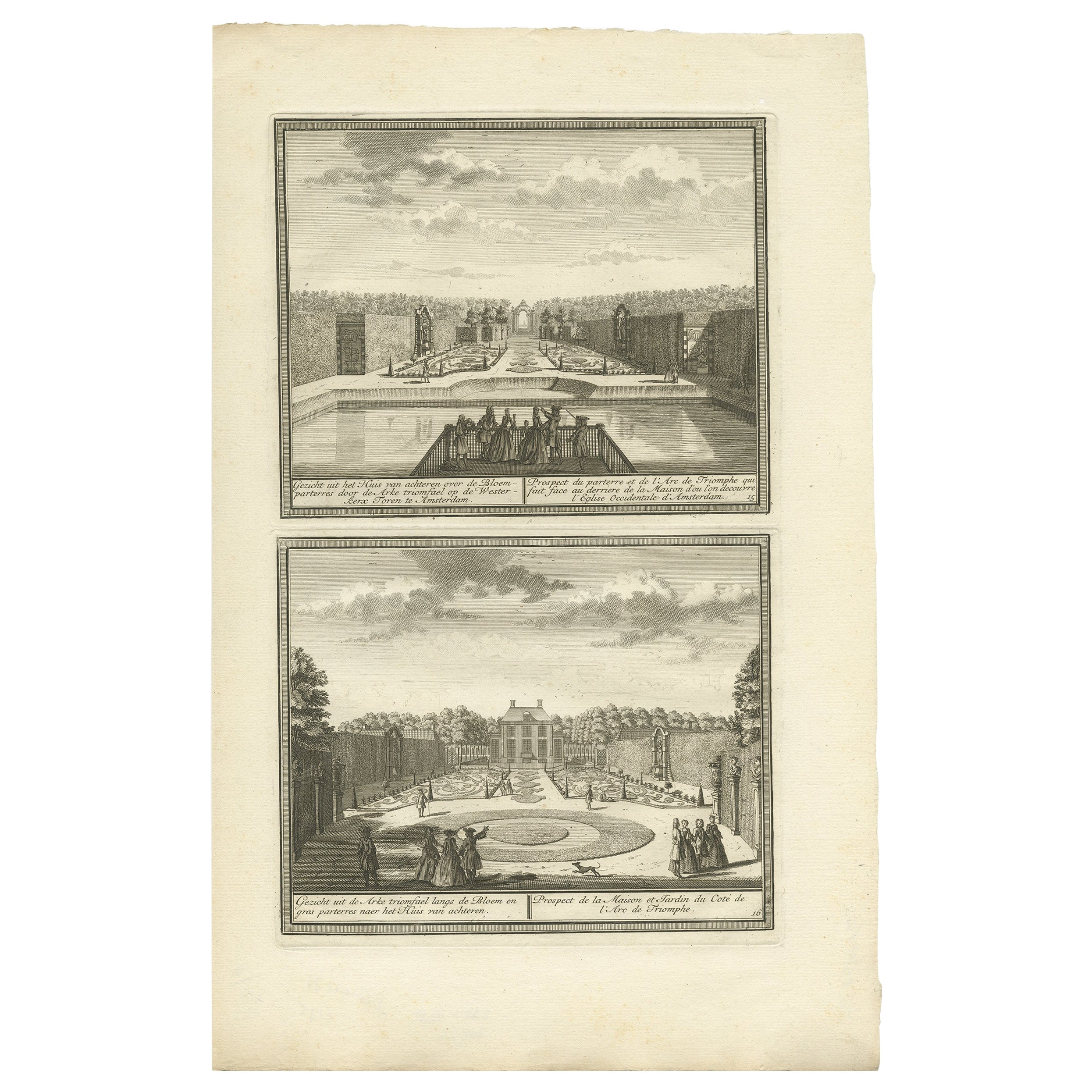 Antique Print of the Gardens of an Estate in Heemskerk, Holland, circa 1730 For Sale